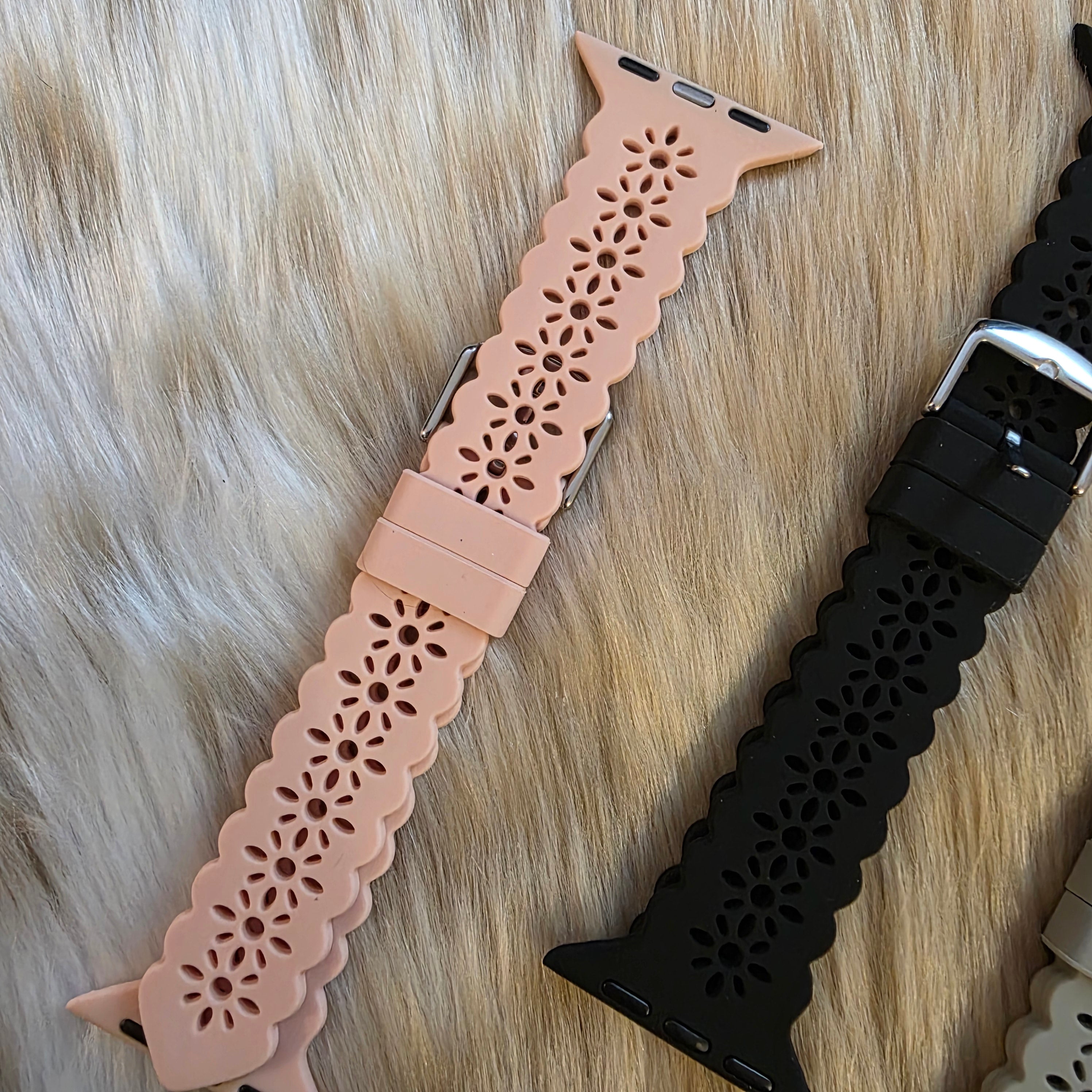 Scalloped Apple Watchband Watchband Vintage Vibes Boutique Satin Pink