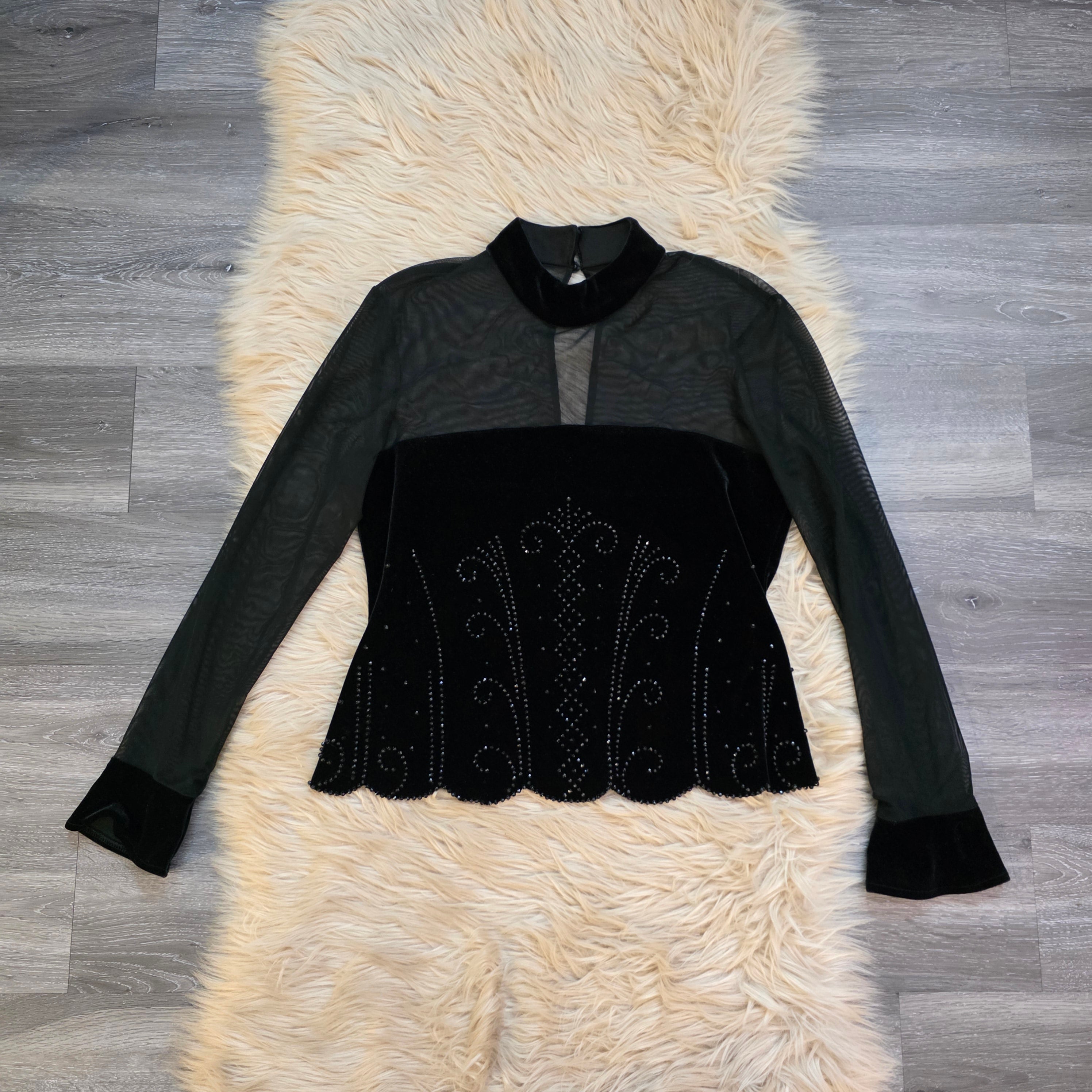 J.R. Nites Velvet & Mesh Top Vintage Top Vintage Vibes Boutique