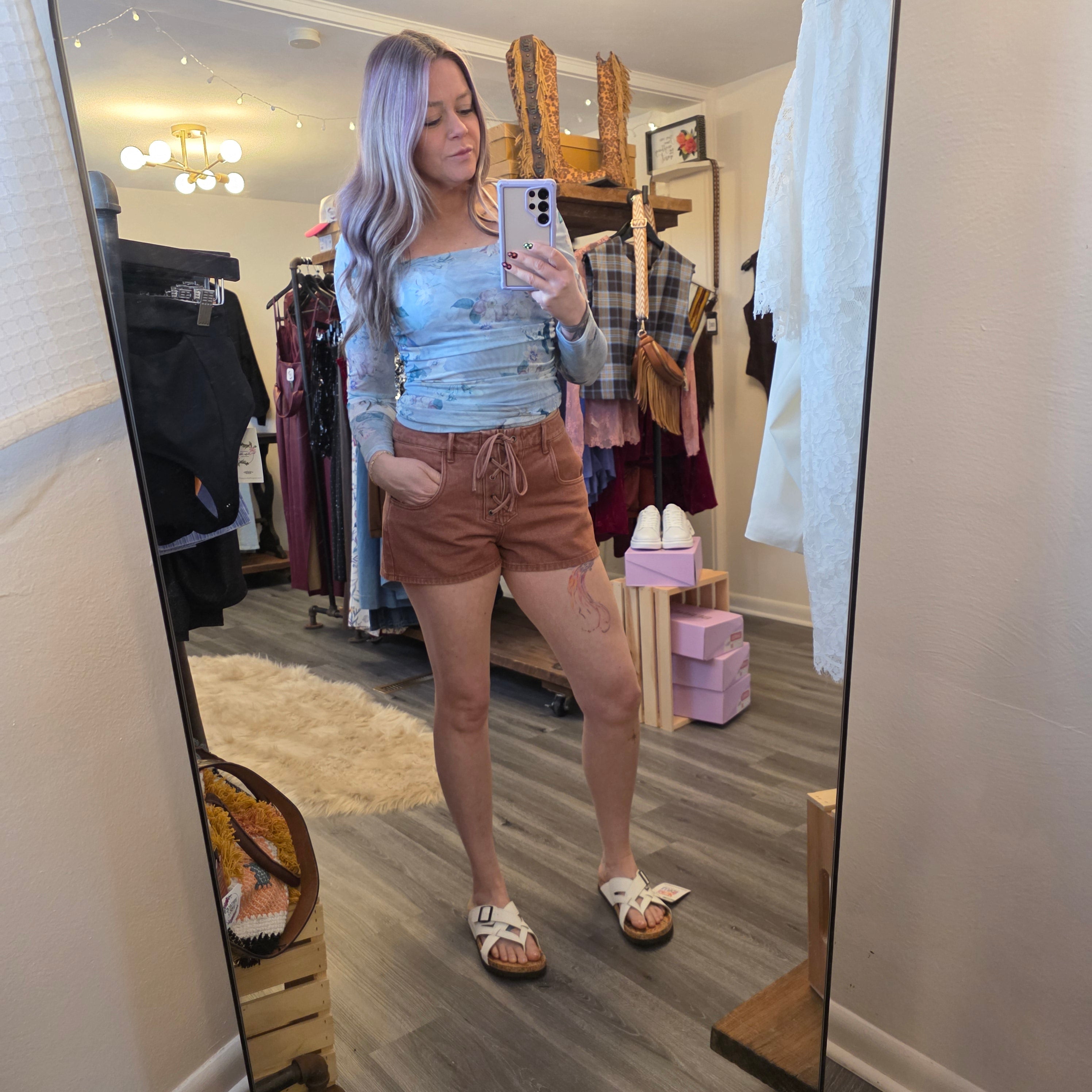 Callisto Lace-up Denim Shorts Shorts Steve Madden