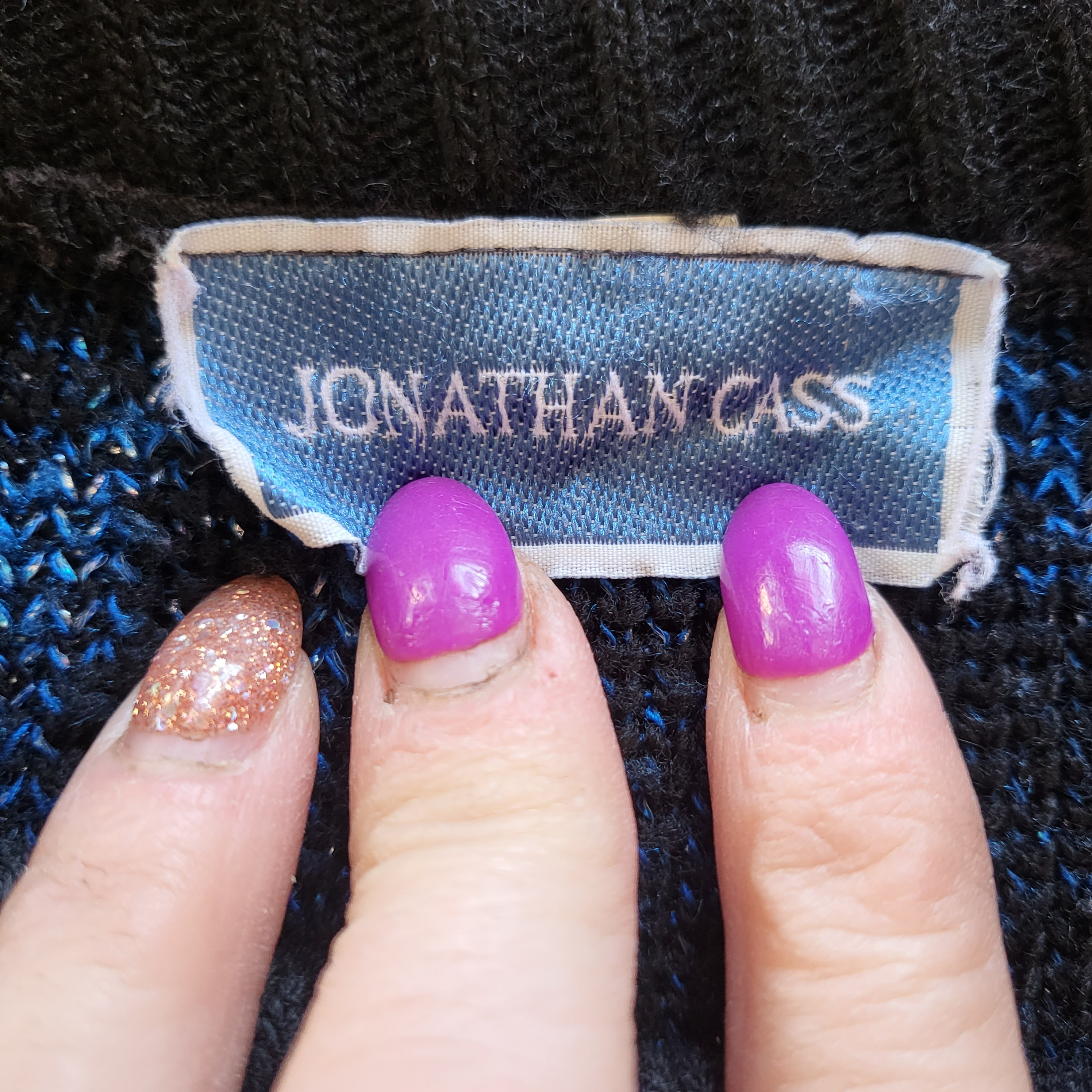 Jonathan Cass Vintage Blue Metallic Leaf Crewneck Sweater  Vintage Vibes Boutique   
