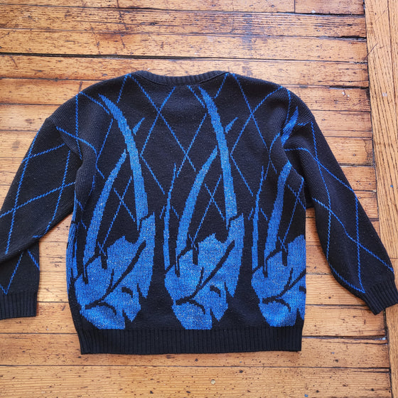 Jonathan Cass Vintage Blue Metallic Leaf Crewneck Sweater