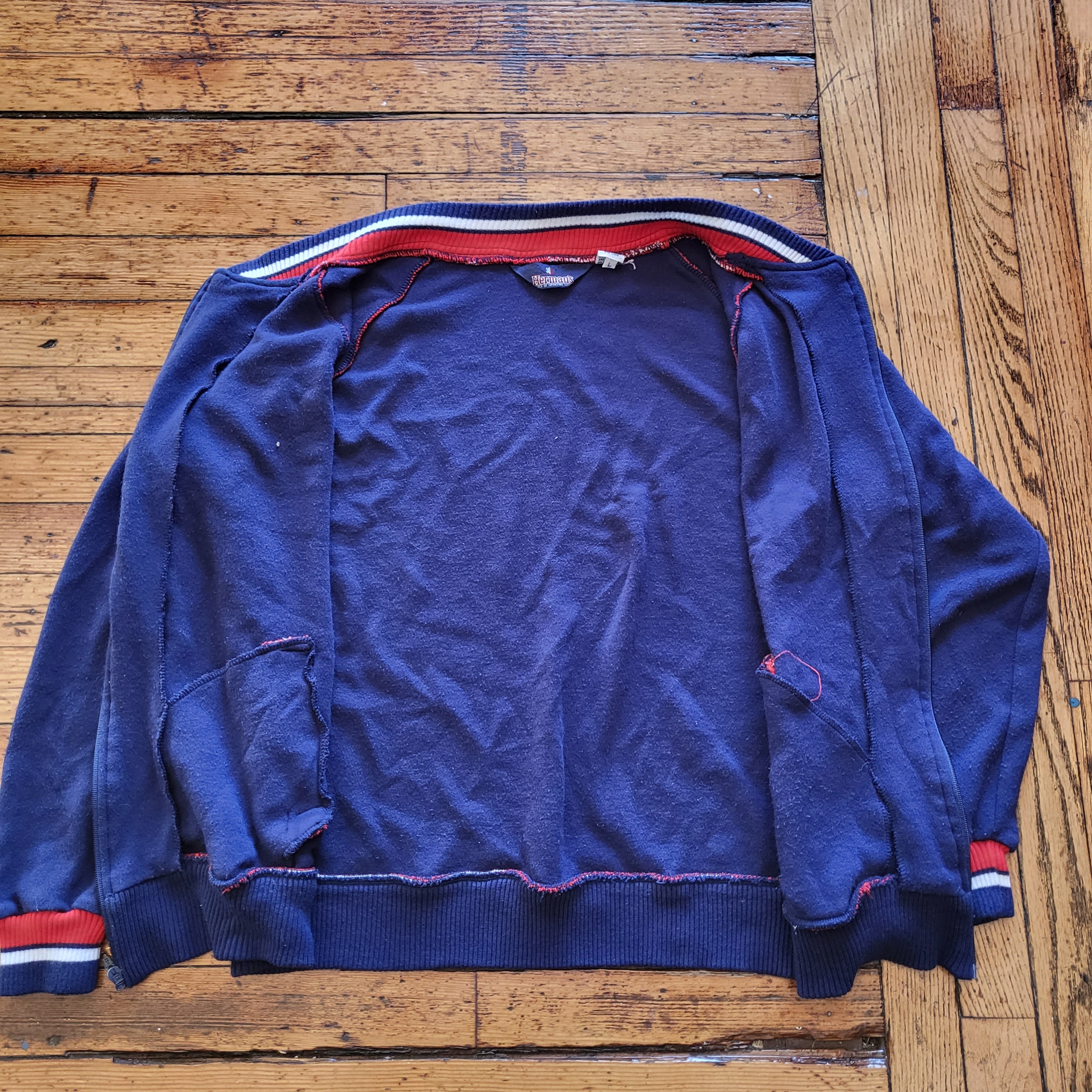 Herman's World of Sporting Goods Vintage Bomber Style Zipper Sweatshirt Large
