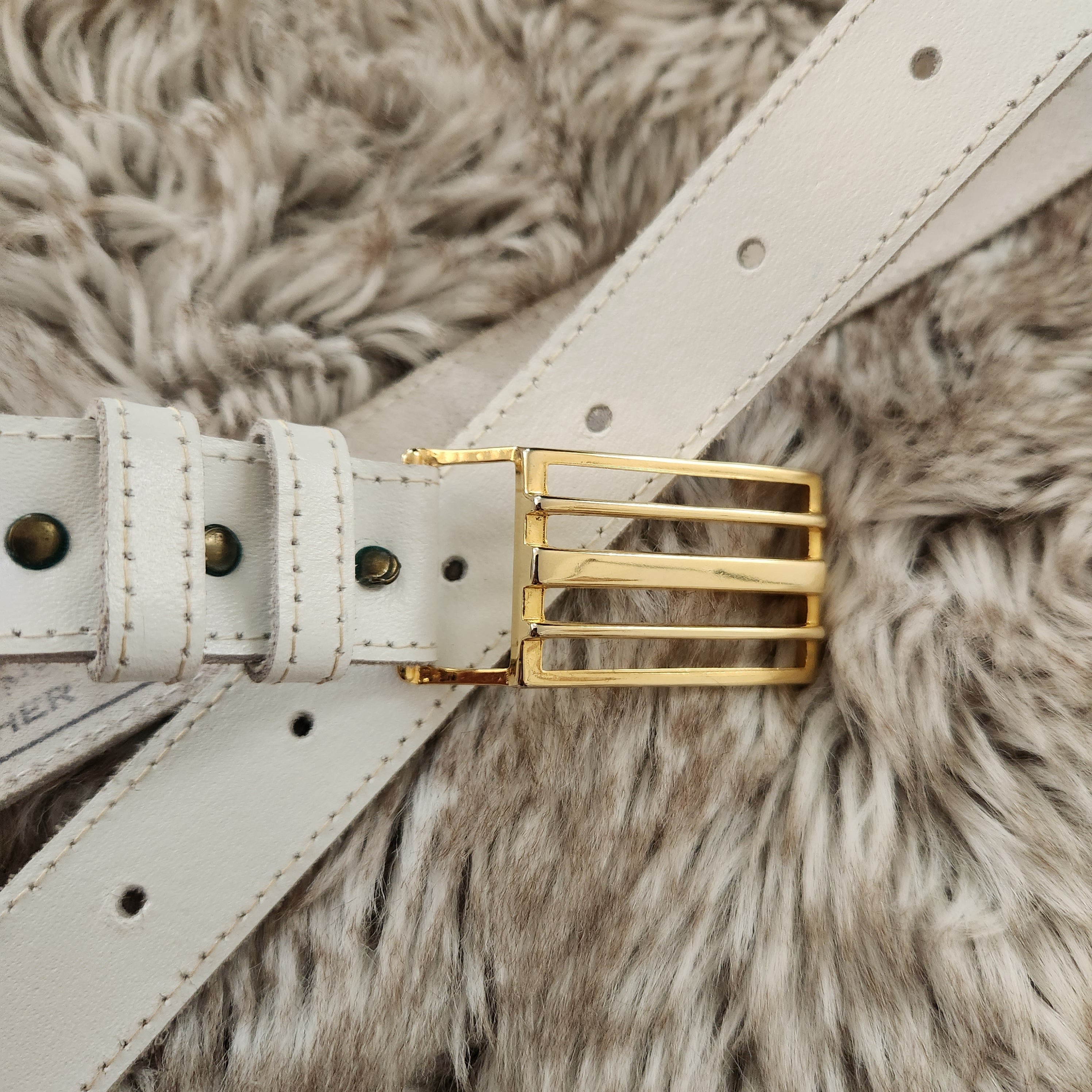 Vintage Genuine Leather White and Gold Belt Size S/M