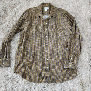 Men's Haband Pearl Snap Long Sleeve Fleece Flannel Yellow and Gray Size XLT