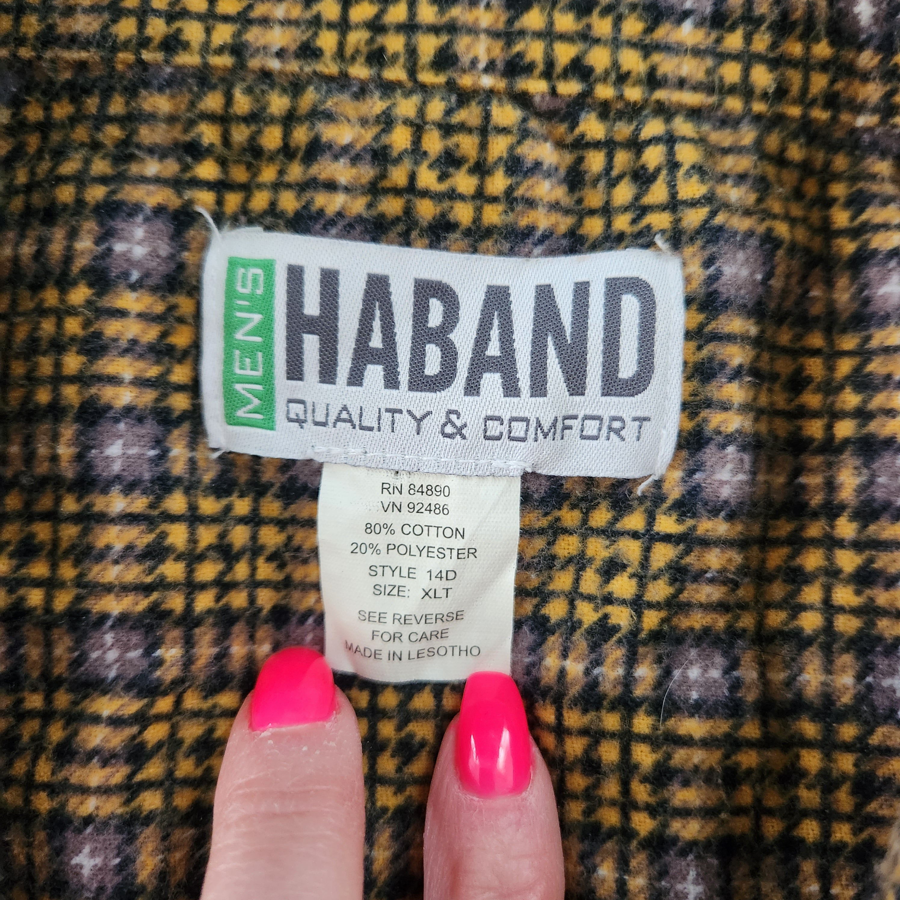 Men's Haband Pearl Snap Long Sleeve Fleece Flannel Yellow and Gray Size XLT