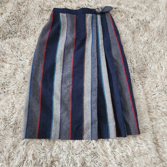 Haberdashery Collection by Personal Petites Vintage Stripes Wool Midi Skirt