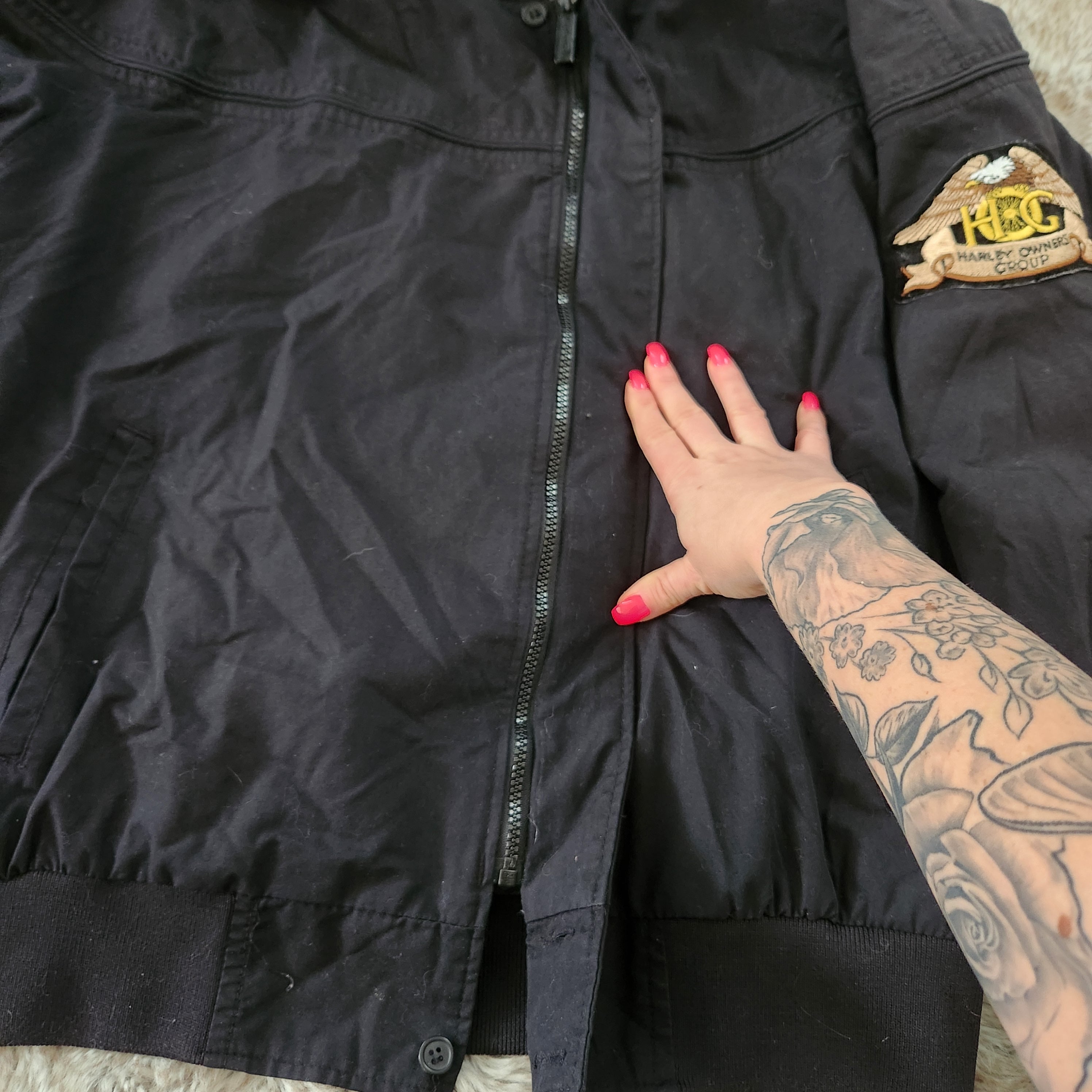 Vintage Windbreaker Brand Harley Owners Group Bomber Jacket Black Size Large