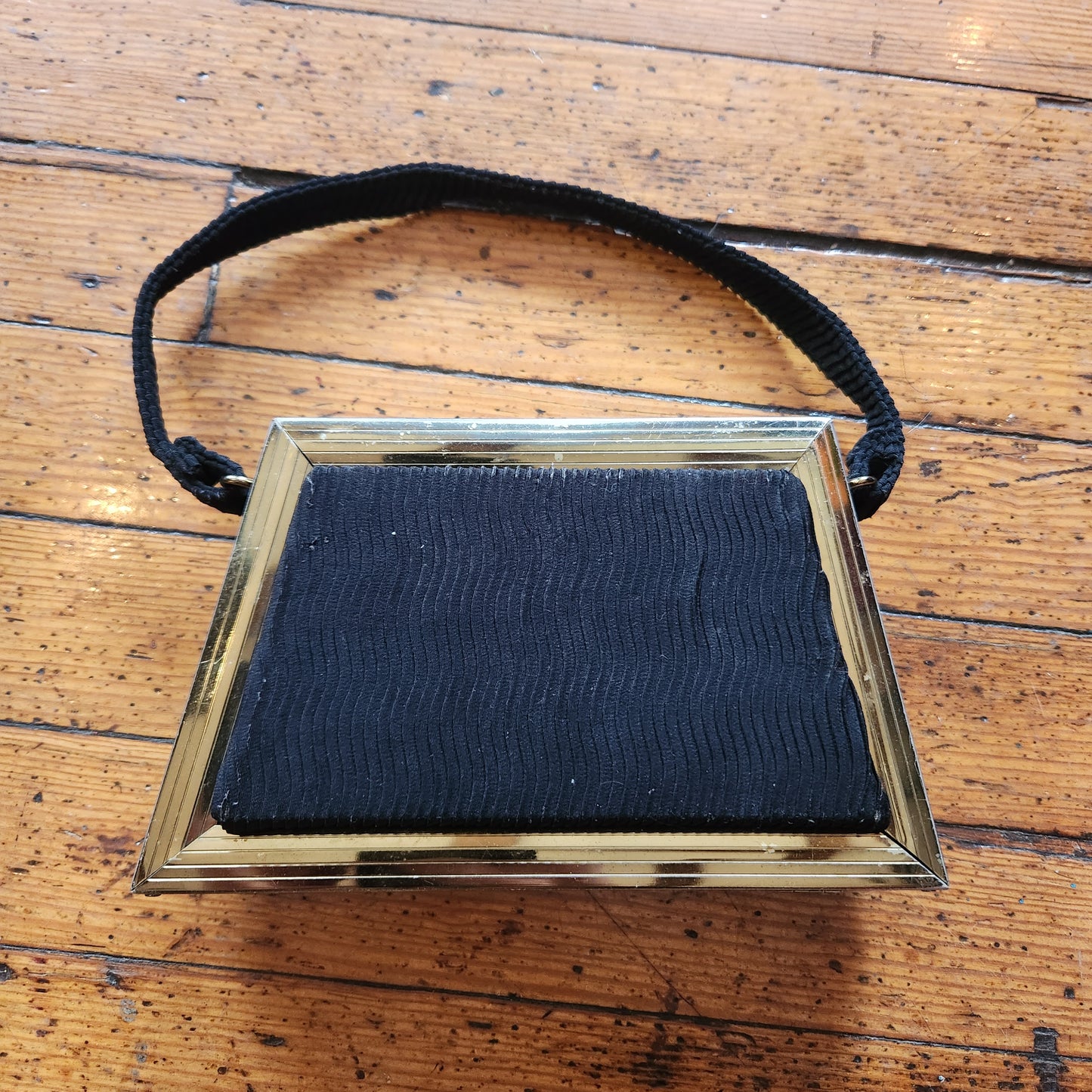 Vintage Black and Gold Hard Side Handbag  Vintage Vibes Boutique   