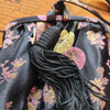 Vintage Black Satin Floral Brocade Wristlet Bag with Tassel