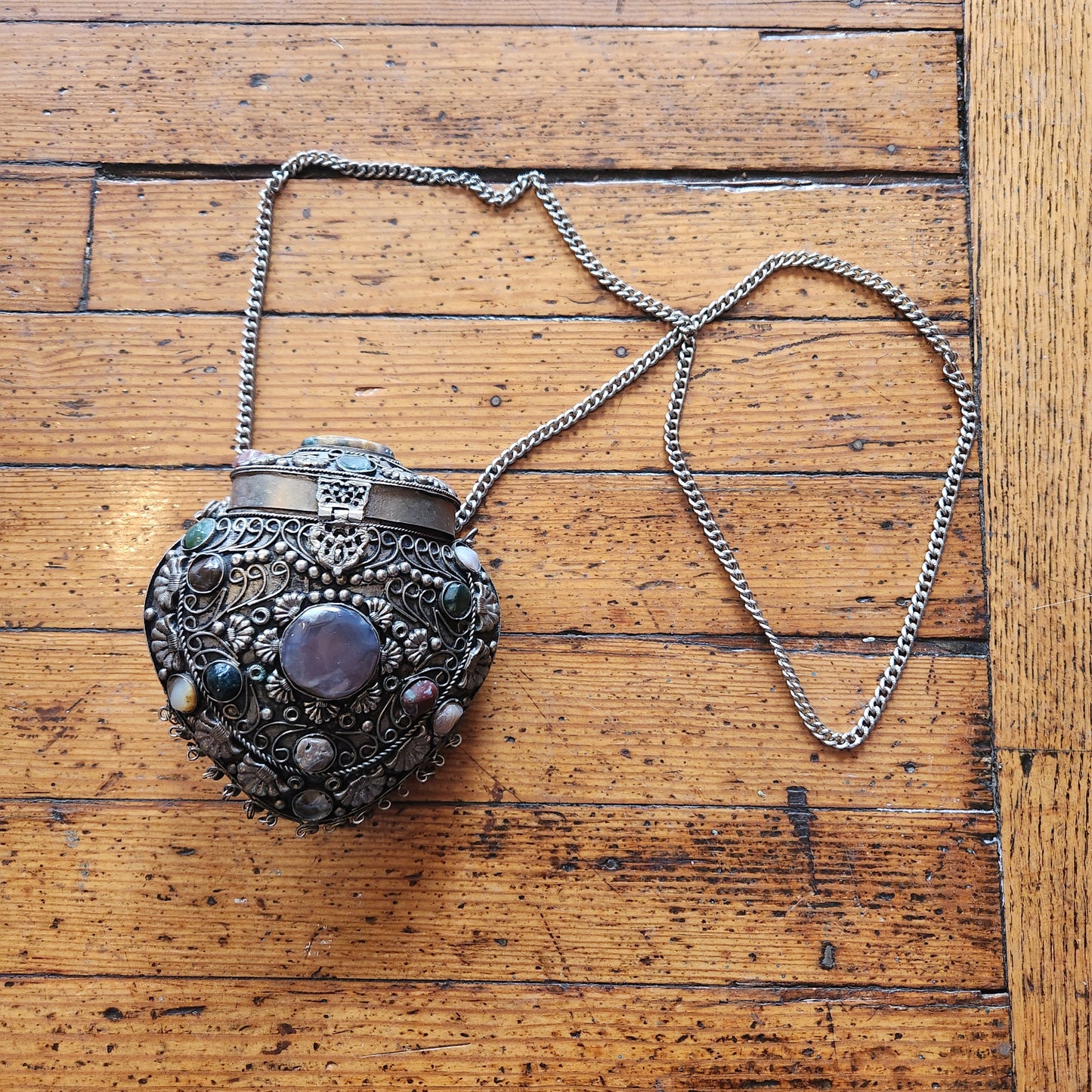 Vintage 1960's Tibet Handcrafted Metal & Semi Precious Stones Ornate Evening Bag  Vintage Vibes Boutique   