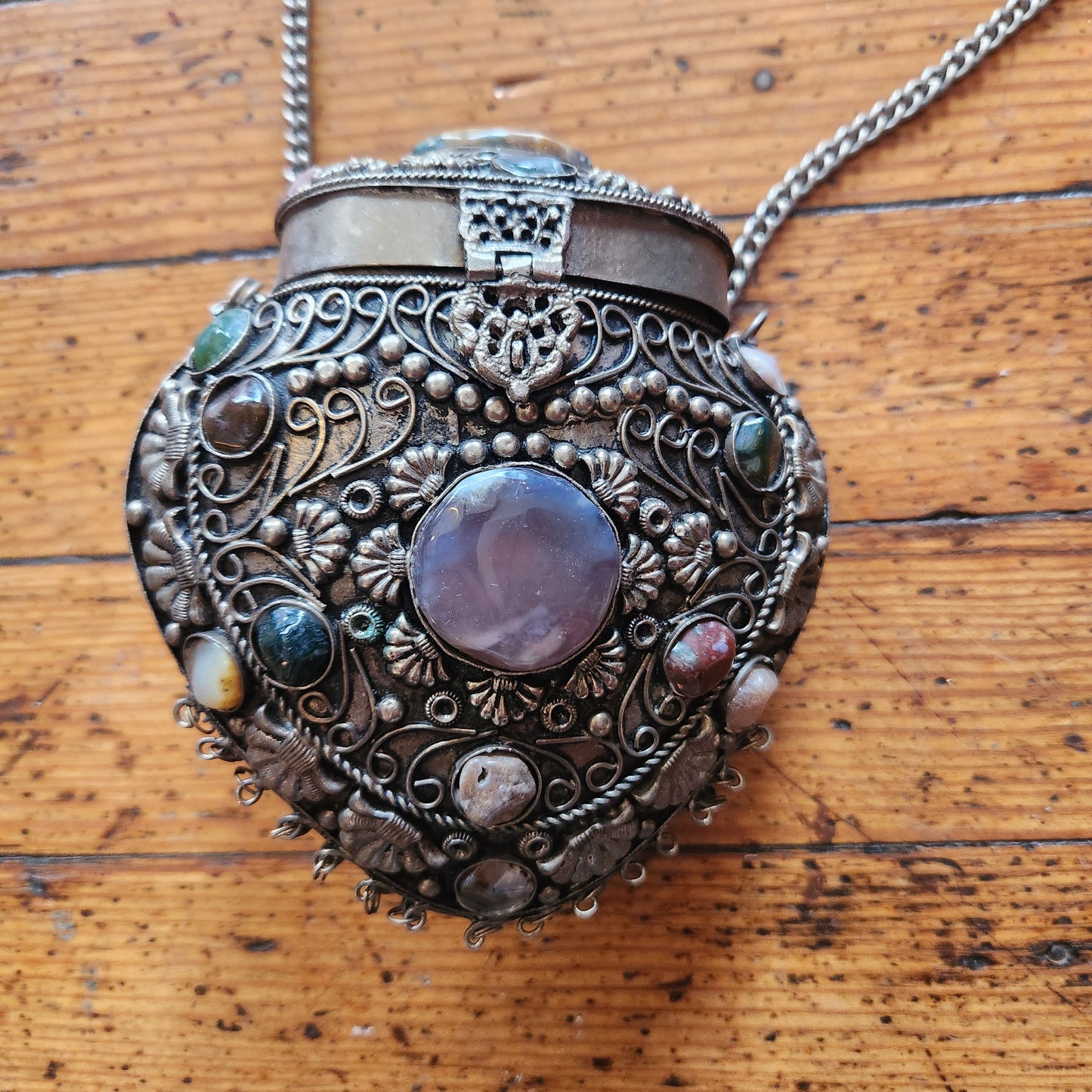 Vintage 1960's Tibet Handcrafted Metal & Semi Precious Stones Ornate Evening Bag  Vintage Vibes Boutique   