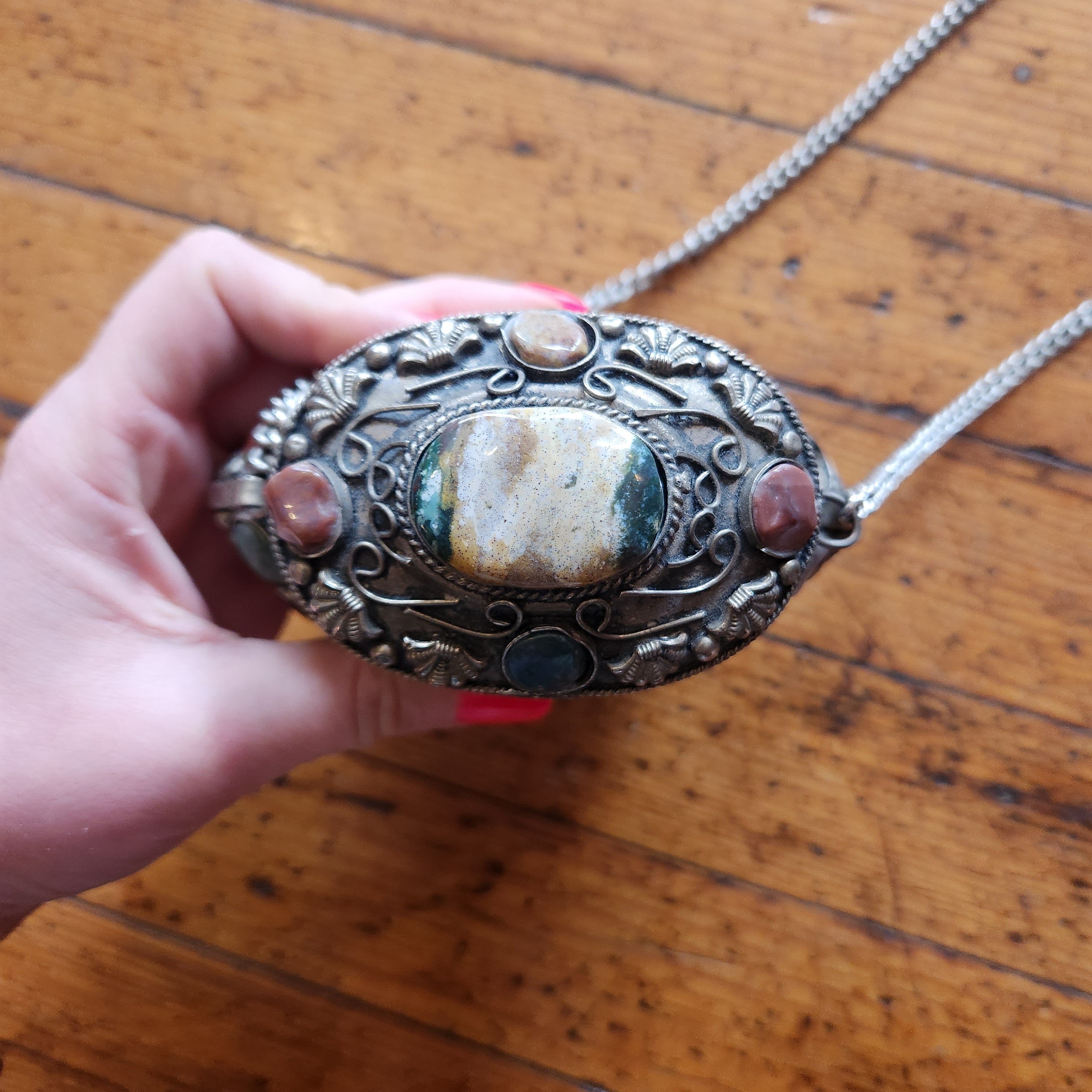 Vintage 1960's Tibet Handcrafted Metal & Semi Precious Stones Ornate Evening Bag  Vintage Vibes Boutique   