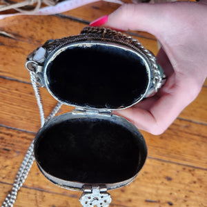 Vintage 1960's Tibet Handcrafted Metal & Semi Precious Stones Ornate Evening Bag