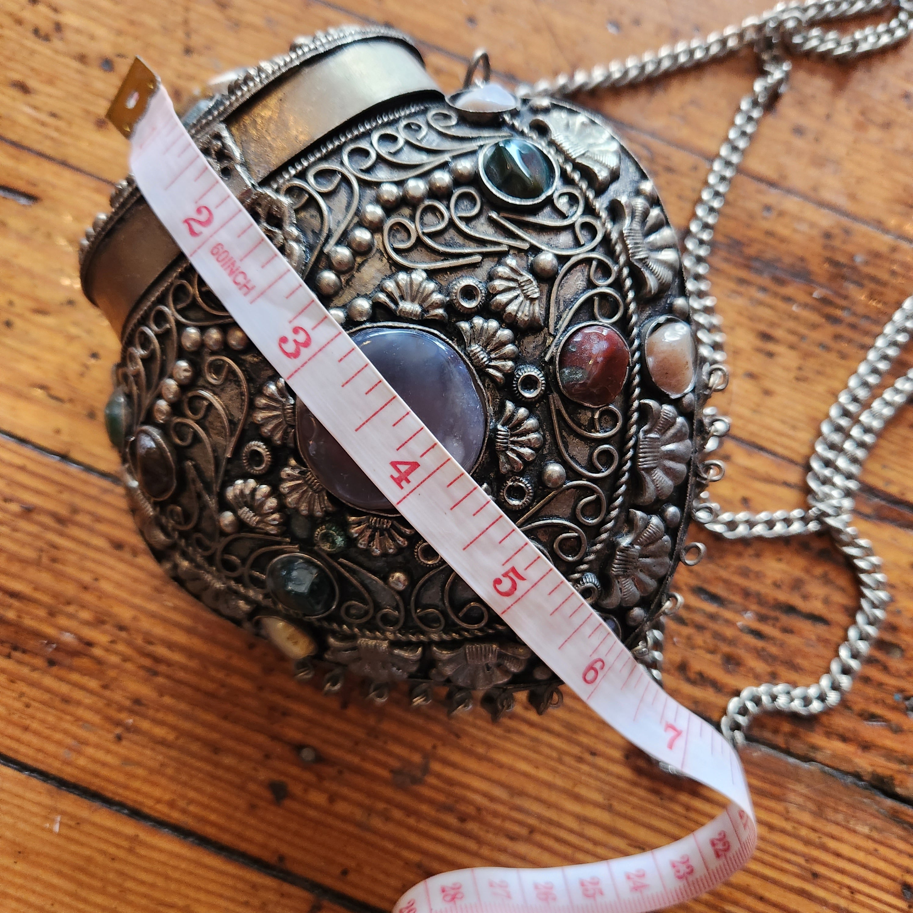 Vintage 1960's Tibet Handcrafted Metal & Semi Precious Stones Ornate Evening Bag  Vintage Vibes Boutique   
