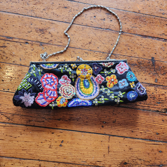 New York & Company Vintage 1990s Embroidered and Beaded Floral Handbag