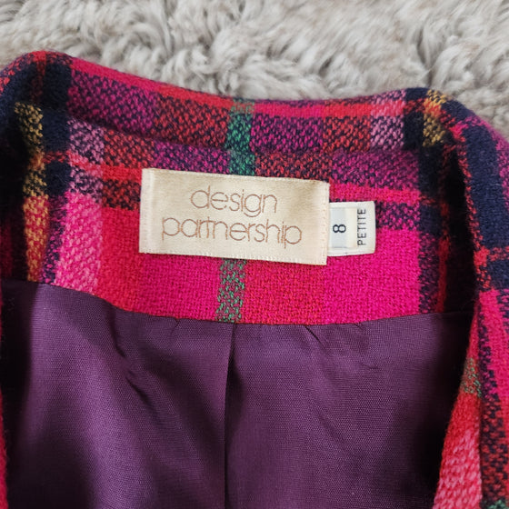 Design Partnership Vintage Cropped Blazer Bright Pink Plaid Size 8 Petite