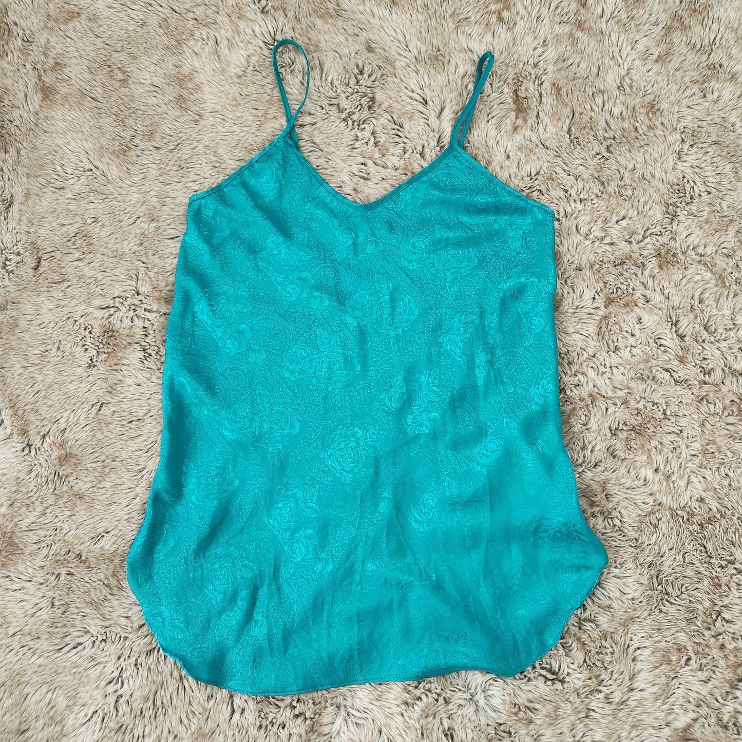 Inner Most Vintage Floral Satin Slip Lingerie Teal Green  Vintage Vibes Boutique   