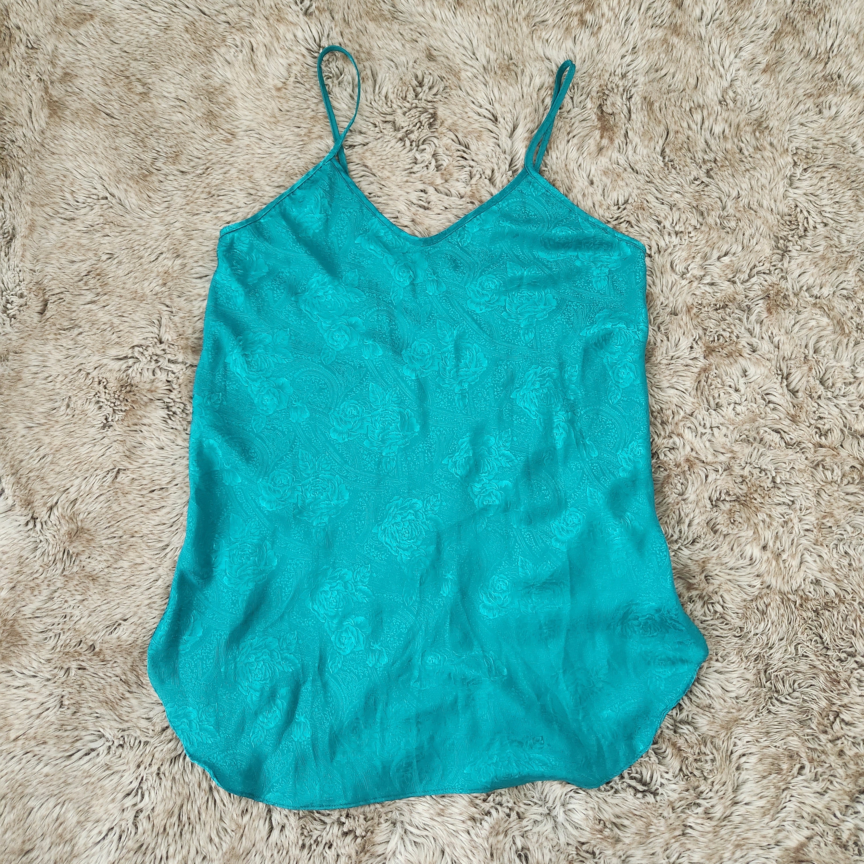 Inner Most Vintage Floral Satin Slip Lingerie Teal Green  Vintage Vibes Boutique   