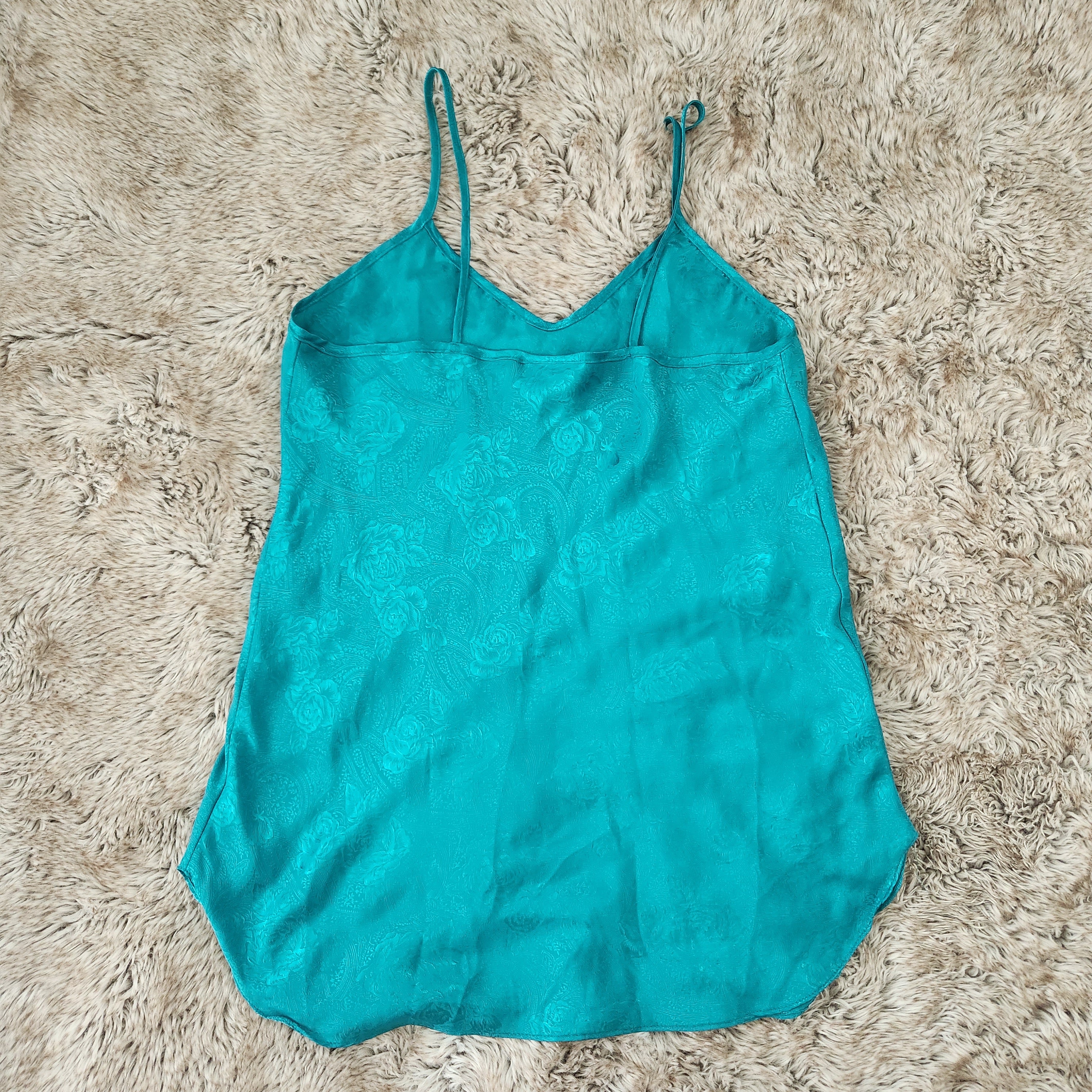 Inner Most Vintage Floral Satin Slip Lingerie Teal Green  Vintage Vibes Boutique   