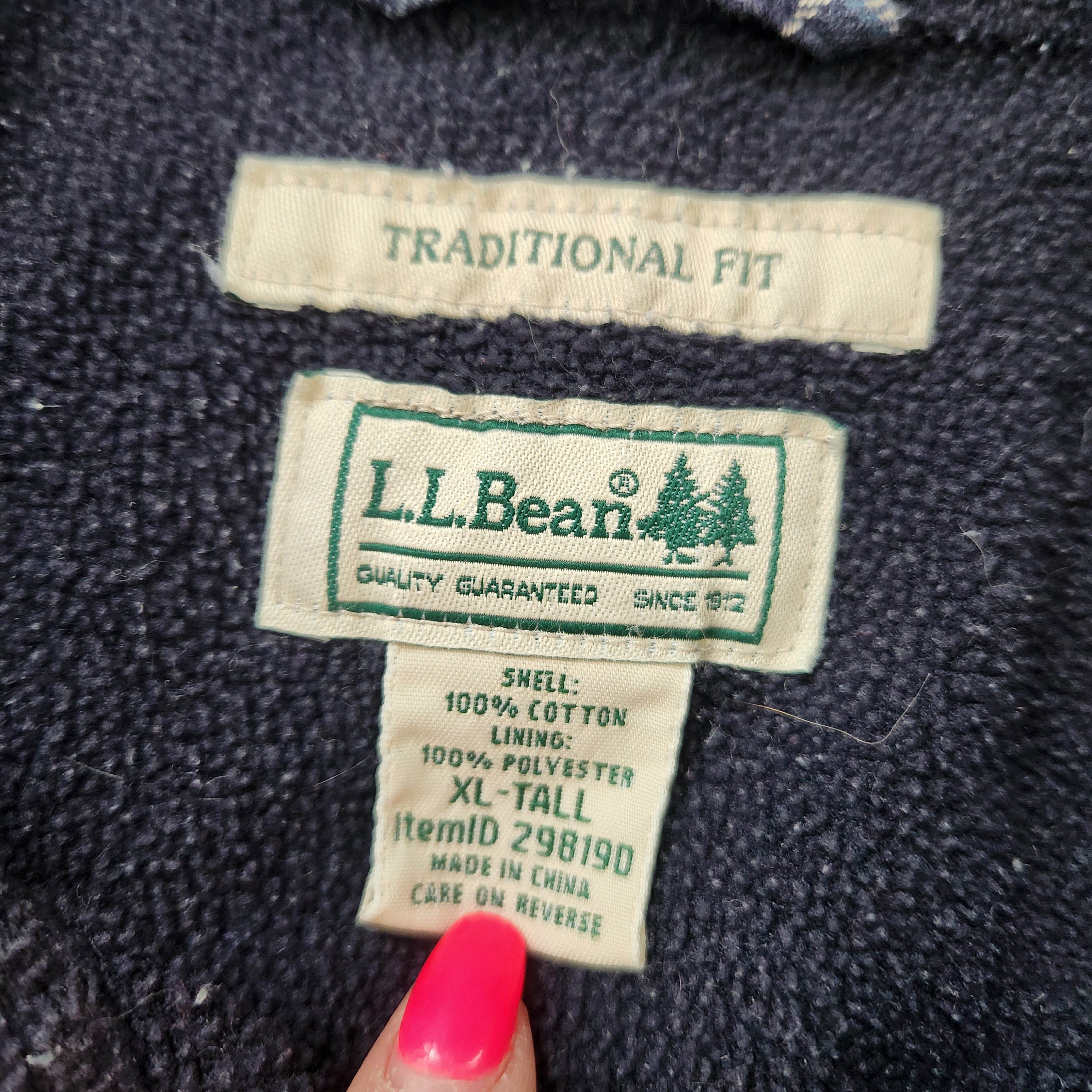 L.L. Bean Fleece-Lined Traditional Fit Flannel Shirt Size XL Tall
