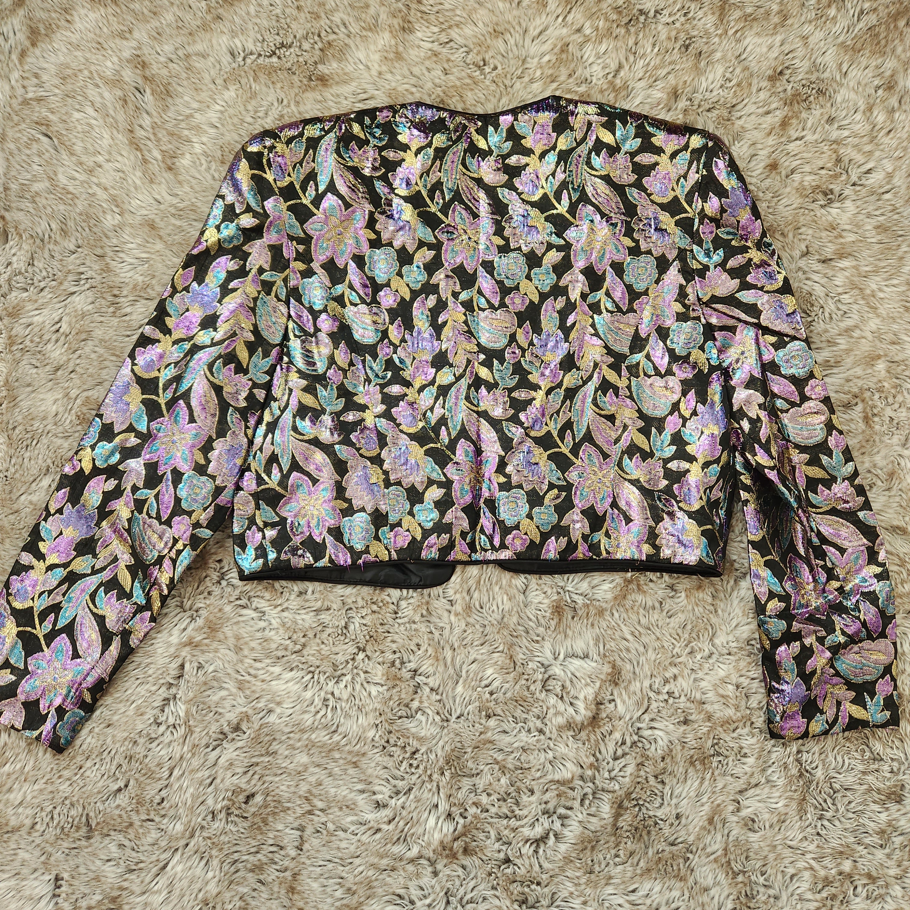 Patra Vintage Colorful Metallic Floral Bolero Jacket Size 12