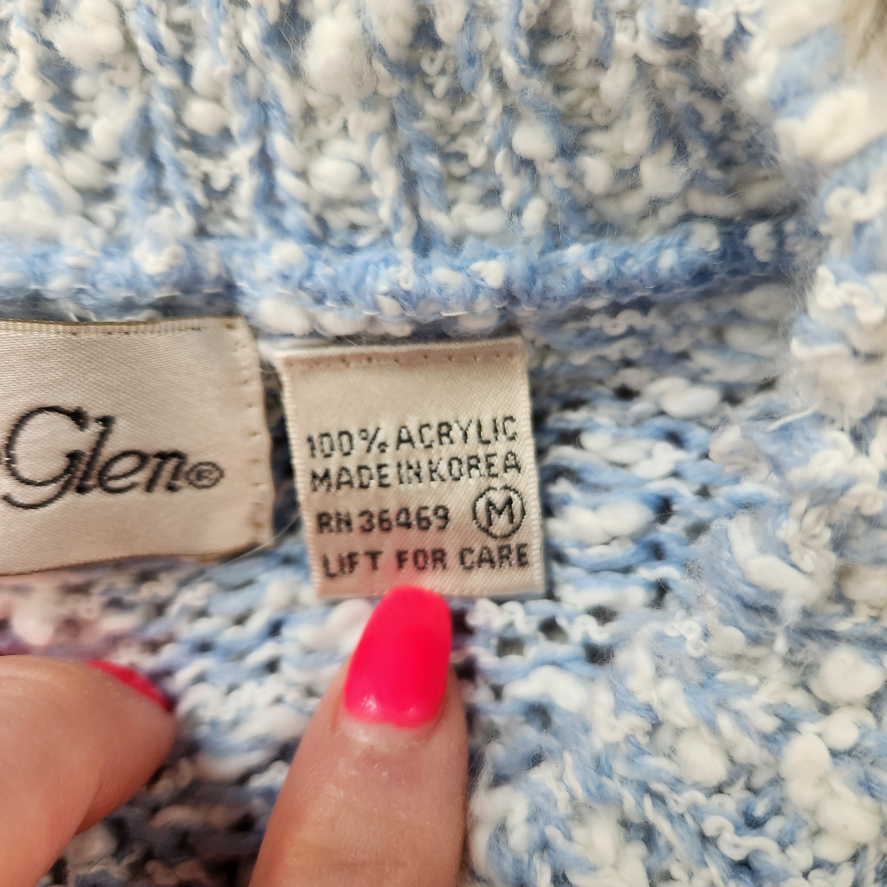 Hunter's Glen Vintage Popcorn Knit Blue Floral Crewneck Sweater Size Medium
