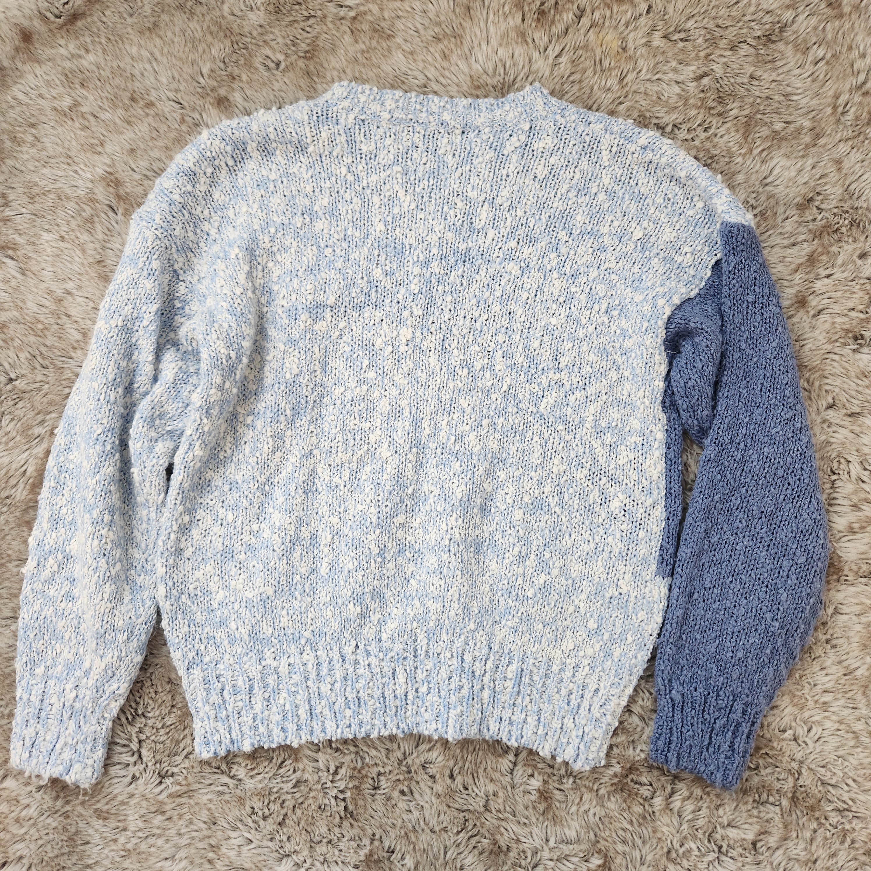 Hunter's Glen Vintage Popcorn Knit Blue Floral Crewneck Sweater Size Medium