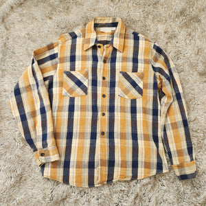 Sears Vintage Blue and Yellow Plaid Flannel Button Down Size Large