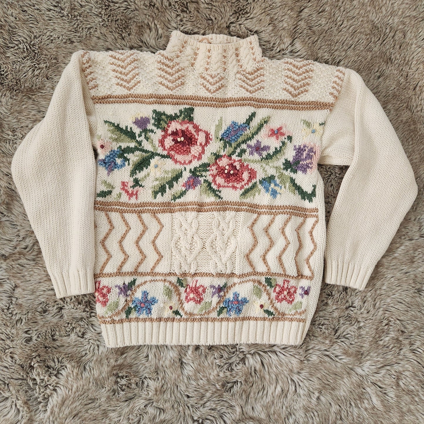Beldoch Petites Vintage Knit Floral Turtleneck Sweater Size Small  Vintage Vibes Boutique   