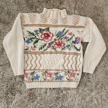  Beldoch Petites Vintage Knit Floral Turtleneck Sweater Size Small