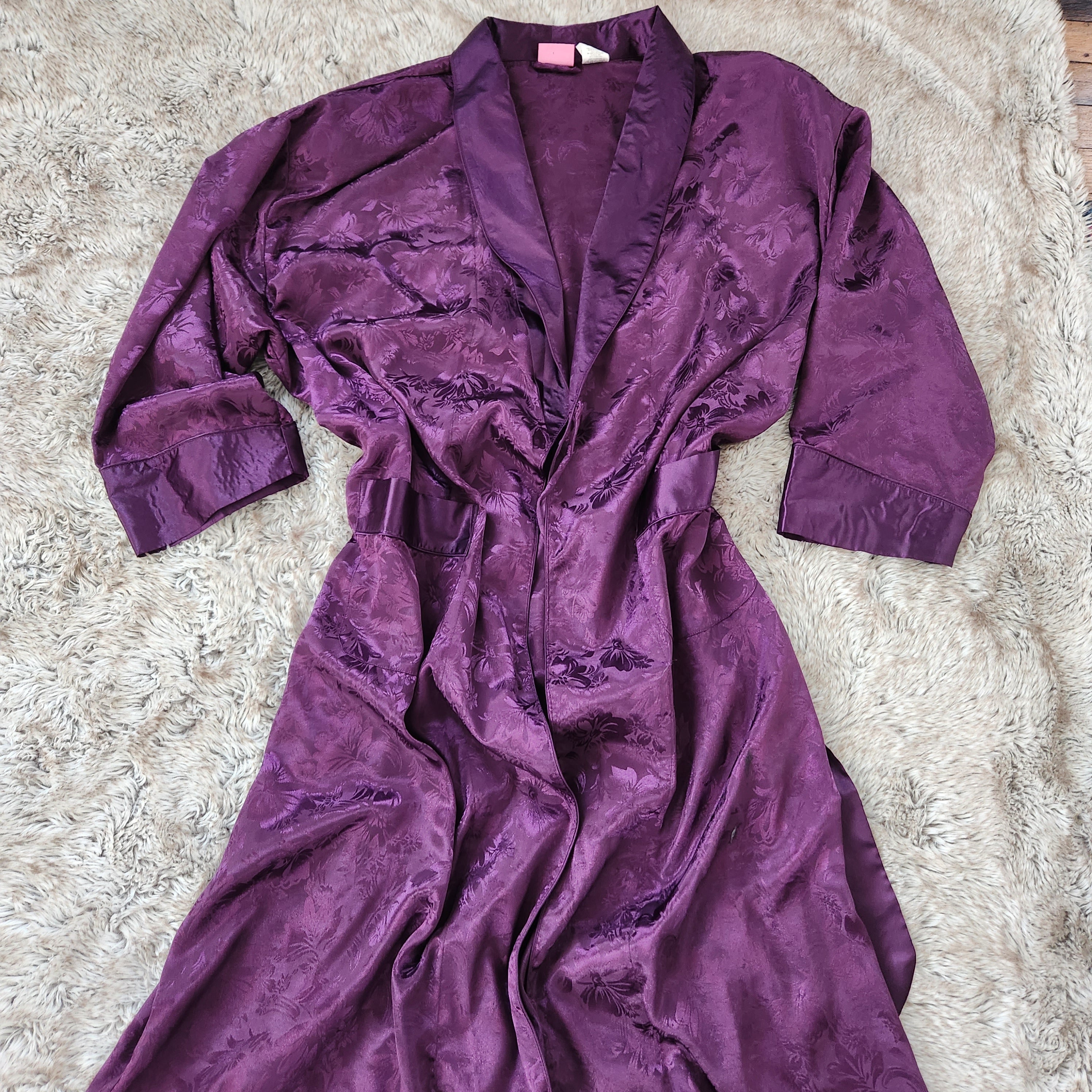 Sleep Solutions Vintage Satin Purple Full Length Robe Size 2X