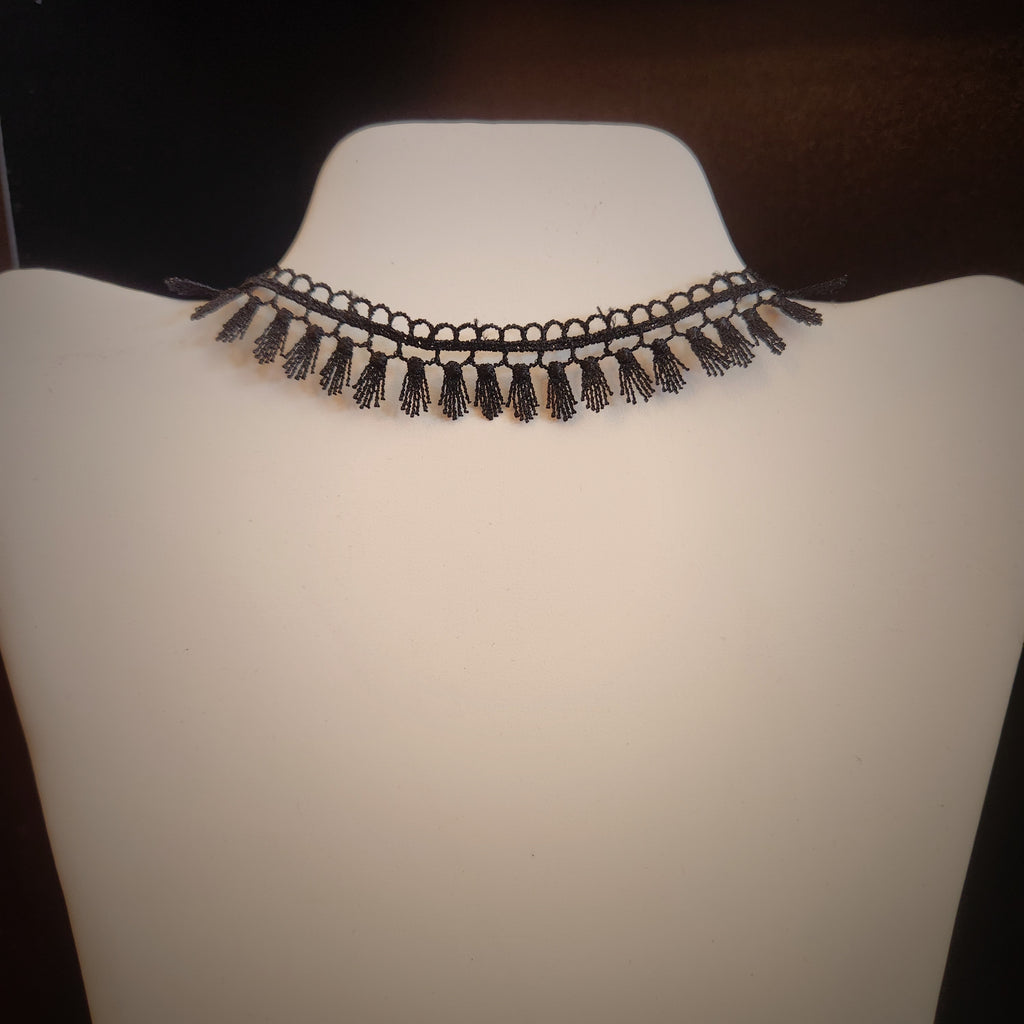 Black tassel fringe adjustable choker necklace, located in Owego, NY