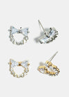 Bow Rhinestone Ring Earrings