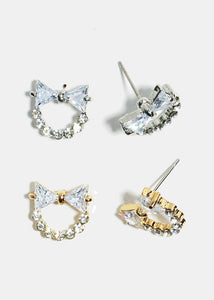 Bow Rhinestone Ring Earrings