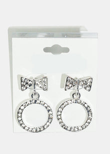  Rhinestone Bow and Circle Earrings