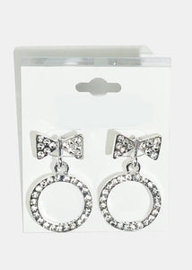 Rhinestone Bow and Circle Earrings