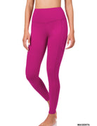 Magenta Wide Waistband Pocket Leggings  Zenana   