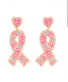 Beaded Breast Cancer Ribbon Heart Earrings  Vintage Vibes 607   