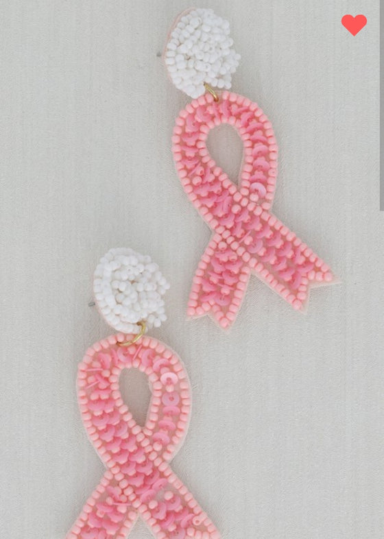 Beaded Breast Cancer Ribbon Earrings