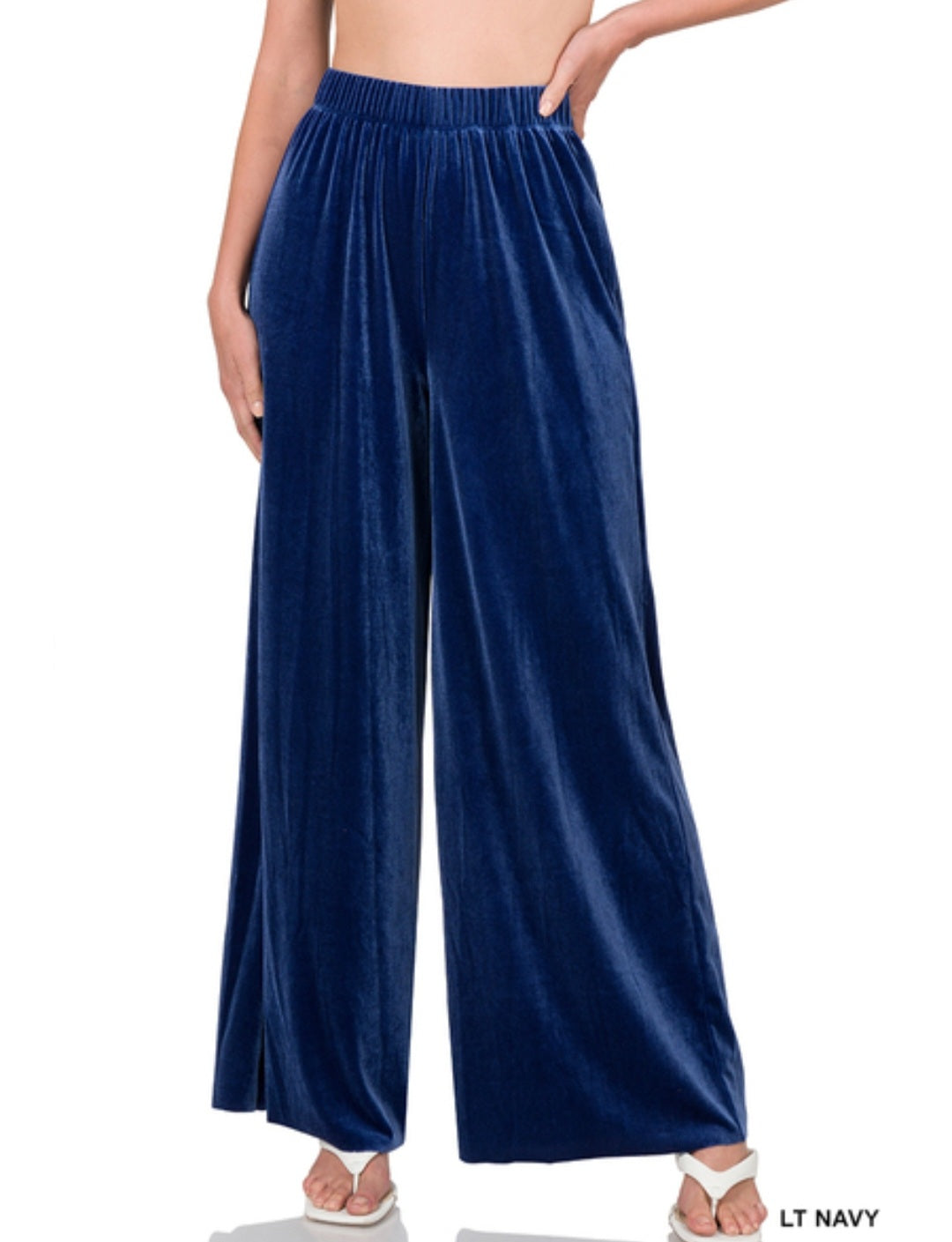 Navy Velvet Wide Leg Pants  Zenana   