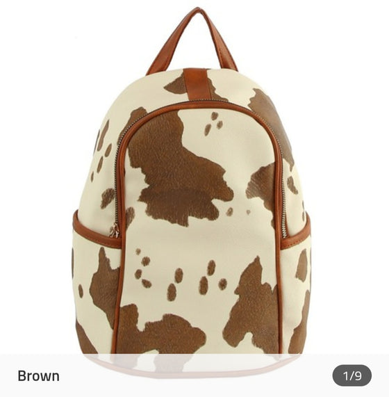 Brown Cow Print Backpack