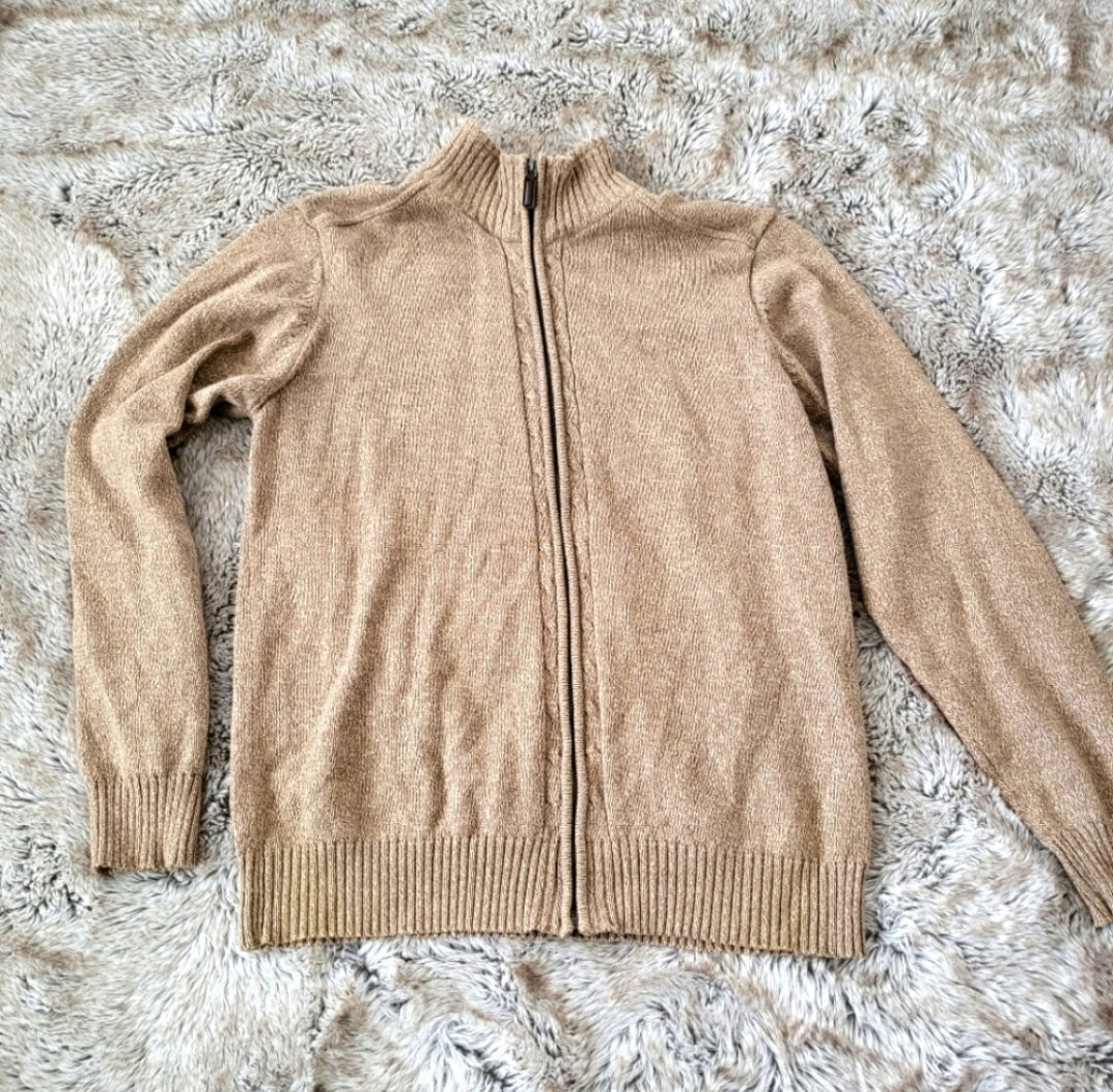 Oscar De La Renta Full Zip Closure Sherpa Lined Mock Neck Tan Sweater  Vintage Vibes 607   
