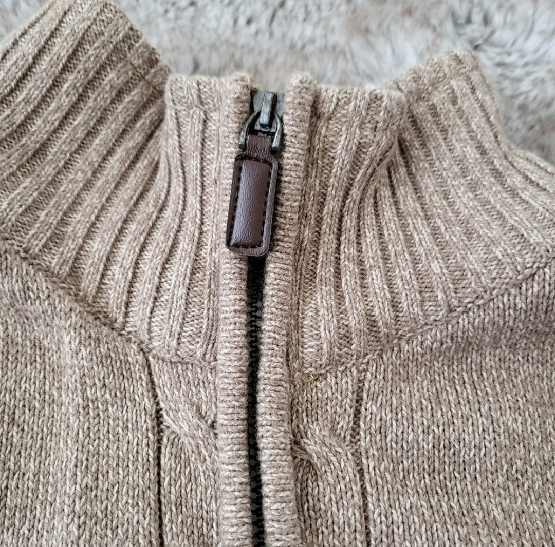 Oscar De La Renta Full Zip Closure Sherpa Lined Mock Neck Tan Sweater  Vintage Vibes 607   