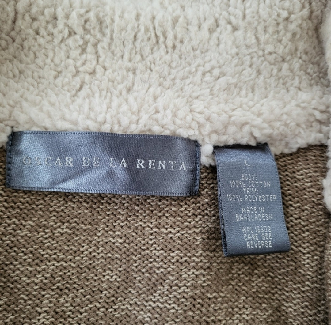 Oscar De La Renta Full Zip Closure Sherpa Lined Mock Neck Tan Sweater  Vintage Vibes 607   