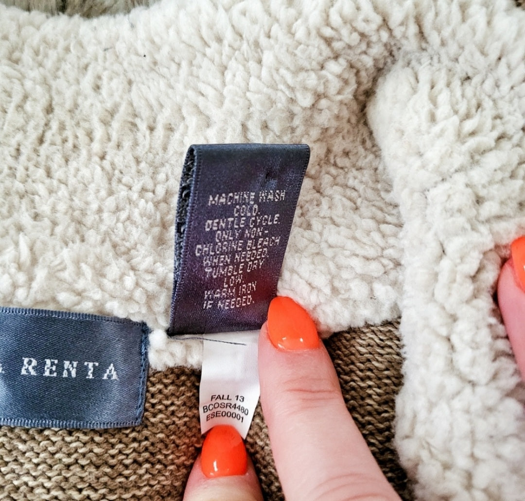 Oscar De La Renta Full Zip Closure Sherpa Lined Mock Neck Tan Sweater  Vintage Vibes 607   