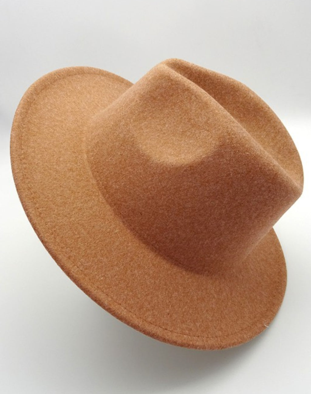 Camel brown wool blend unisex fedora hat, located in Owego, NY