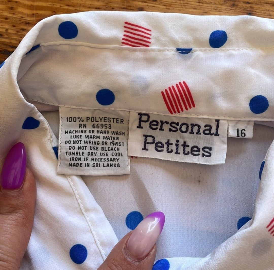 Personal Petites Button Down Blouse Size 16  Vintage Vibes 607   