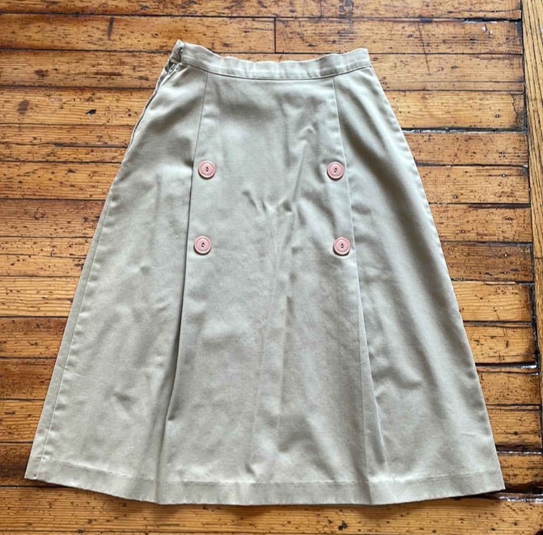 Vintage A Line Midi Skirt with Buttons Khaki Size 9/10