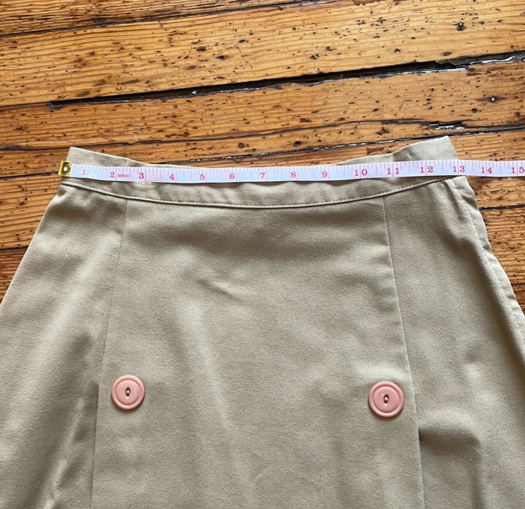 Vintage A Line Midi Skirt with Buttons Khaki Size 9/10