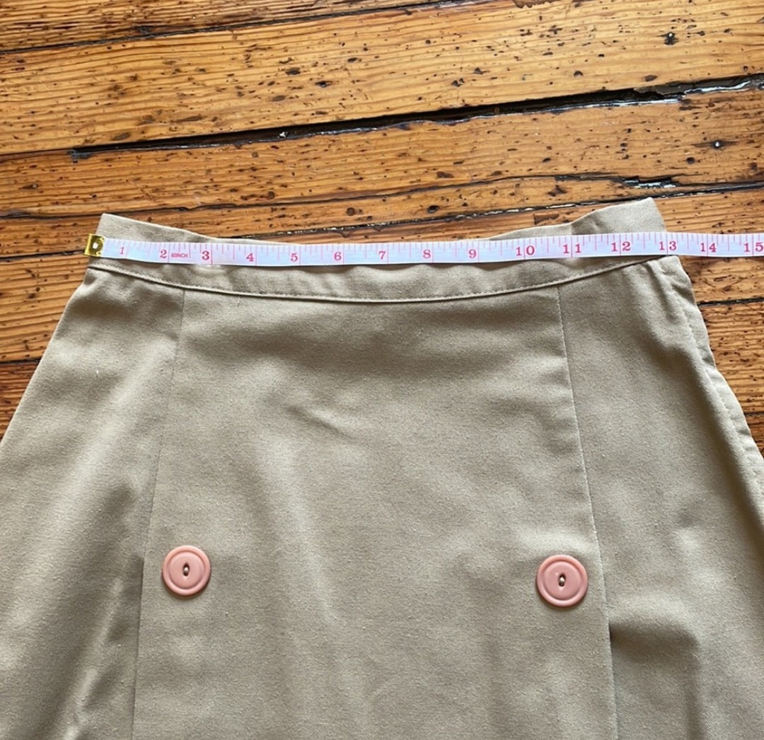 Vintage A Line Midi Skirt with Buttons Khaki Size 9/10  Vintage Vibes 607   